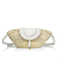 Chloé Small Marcie Raffia Crossbody Bag White