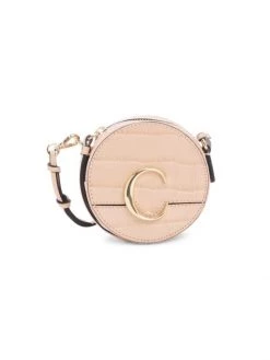 Mini Chloé C Croc-Embossed Leather Circle Crossbody Bag