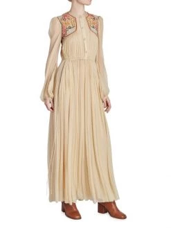Chloé Swirl-Embroidered Pleated Maxi Dress -Deals Chloé Store unnamed file 1265