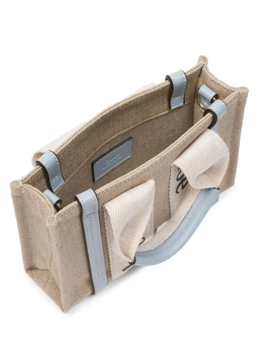 Chloé Mini Woody Linen Tote White Brown 5 Chloé Mini Woody Linen Tote White Brown - Image 3