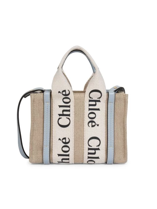 Chloé Mini Woody Linen Tote White Brown 8 Chloé Mini Woody Linen Tote White Brown - Image 6