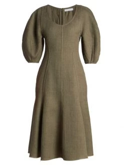 Chloé Balloon-Sleeve Wool Midi-Dress