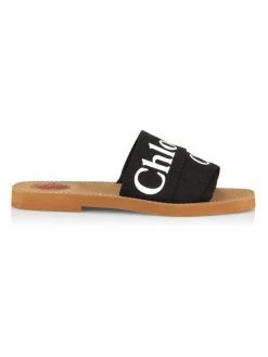 Chloé Woody Linen Slides Black