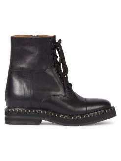 Chloé Noua Leather Lace-Up Short Boots Eggshell