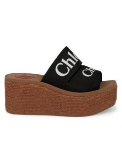 Chloé Woody Espadrille Platform Wedge Mules Black -Deals Chloé Store unnamed file 161
