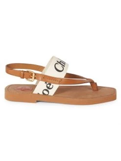 Chloé Woody Flat Leather Thong Slingback Sandals