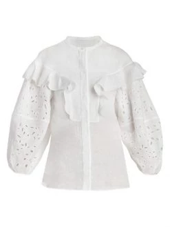 Chloé Embroidered Eyelet Puff-Sleeve Blouse
