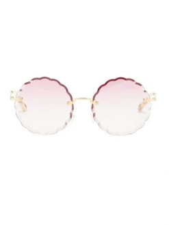 Chloé Rosie Round Scalloped Sunglasses Gold Gradient Pink
