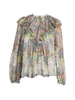 Chloé Ruffled Multicolor Print Silk Top