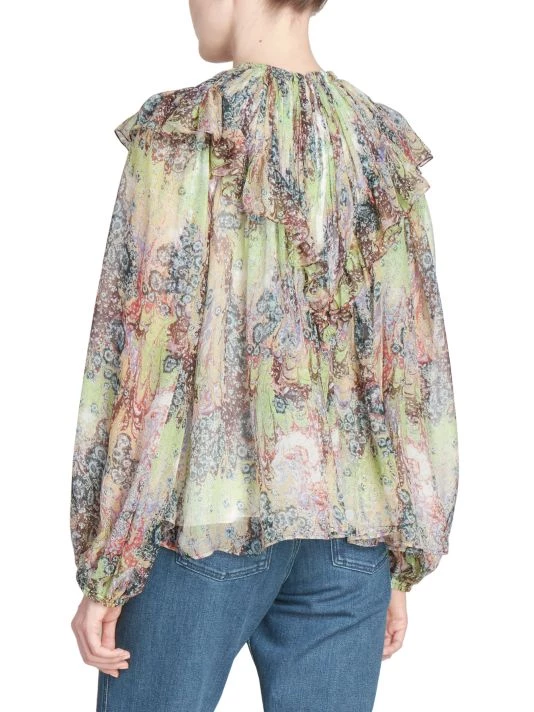 Chloé Ruffled Multicolor Print Silk Top 7 Chloé Ruffled Multicolor Print Silk Top - Image 5