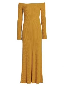 Chloé Off-The-Shoulder Rib-Knit Midi Dress