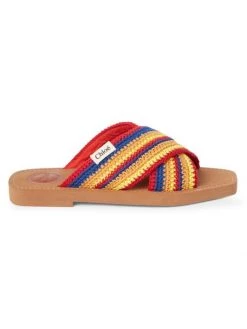 Chloé Woody Crossover Crochet Slides Multicolor Blue