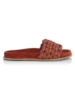 Chloé Kacey Braided Leather Slides Saffron Orange