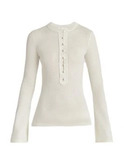 Chloé Henley Ribbed Long-Sleeve Top Eden White