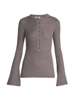 Chloé Henley Ribbed Long-Sleeve Top Eden White -Deals Chloé Store unnamed file 286