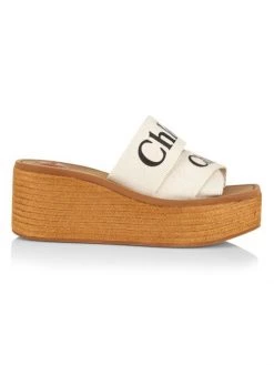 Chloé Woody Logo Canvas Espadrille Wedges