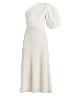 Chloé Mixed-Media One-Shoulder Midi-Dress