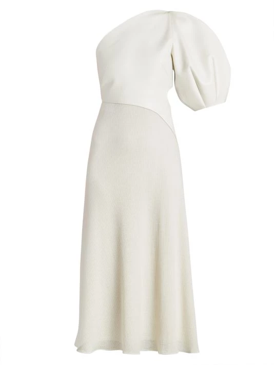 Chloé Mixed-Media One-Shoulder Midi-Dress 3 Chloé Mixed-Media One-Shoulder Midi-Dress