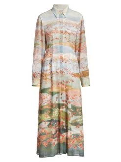 Chloé Floral Pleated Virgin Wool Shirtdress