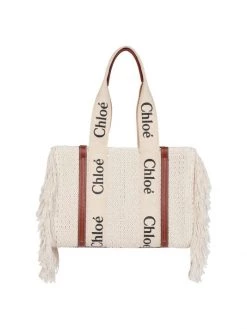 Chloé Medium Woody Knitted Cotton Fringe-Trim Tote