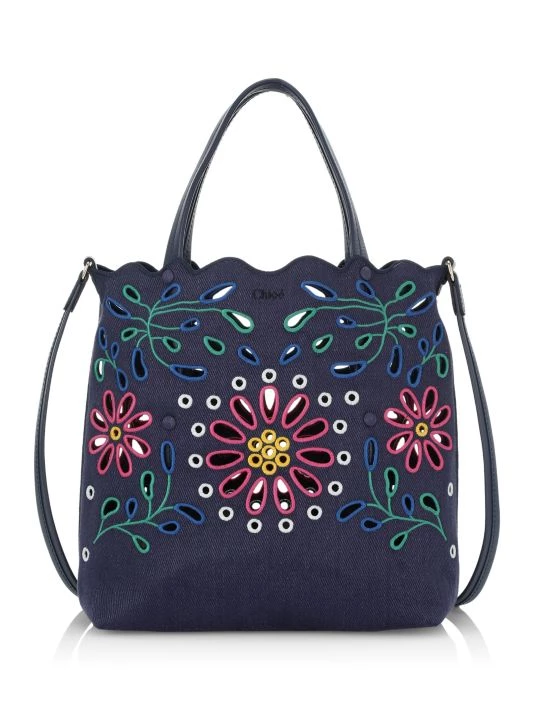 Chloé Small Kamilla North-South Embroidered Linen Tote 3 Chloé Small Kamilla North-South Embroidered Linen Tote