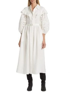 Chloé Belted Puff-Sleeve Linen Midi-Dress -Deals Chloé Store unnamed file 741