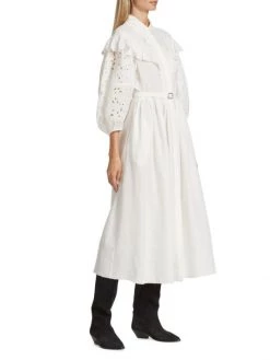 Chloé Belted Puff-Sleeve Linen Midi-Dress -Deals Chloé Store unnamed file 742