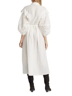 Chloé Belted Puff-Sleeve Linen Midi-Dress -Deals Chloé Store unnamed file 743