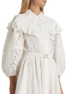 Chloé Belted Puff-Sleeve Linen Midi-Dress -Deals Chloé Store unnamed file 744