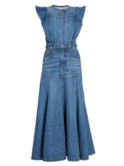 Chloé Pleated Denim Maxi-Dress