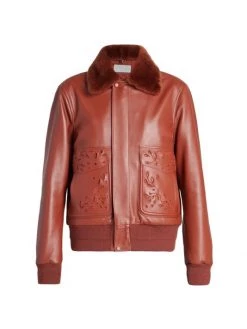 Chloé Lamb Leather & Fur Collar Aviator Jacket