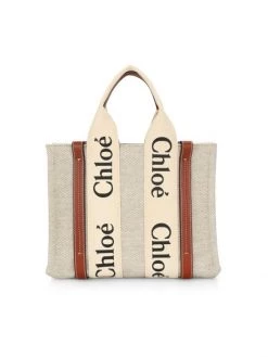 Chloé Small Woody Canvas Tote White Brown