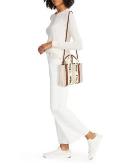 Chloé Small Woody Canvas Tote White Brown -Deals Chloé Store unnamed file 847