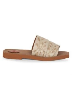 Chloé Woody Embroidered Linen Slides
