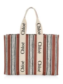 Chloé Large Woody Striped Linen Large Tote